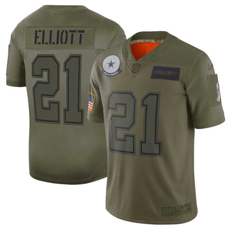 Nike Cowboys 21 Ezekiel Elliott 2019 Olive Salute To Service Limited Jersey Dyin
