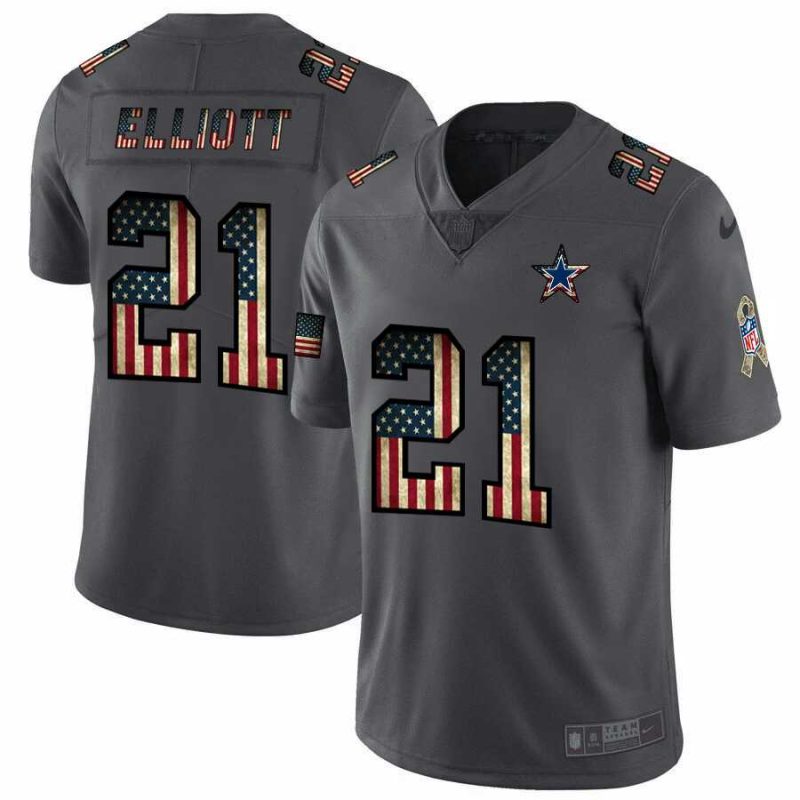 Nike Cowboys 21 Ezekiel Elliott 2019 Salute To Service USA Flag Fashion Limited Jersey Dyin