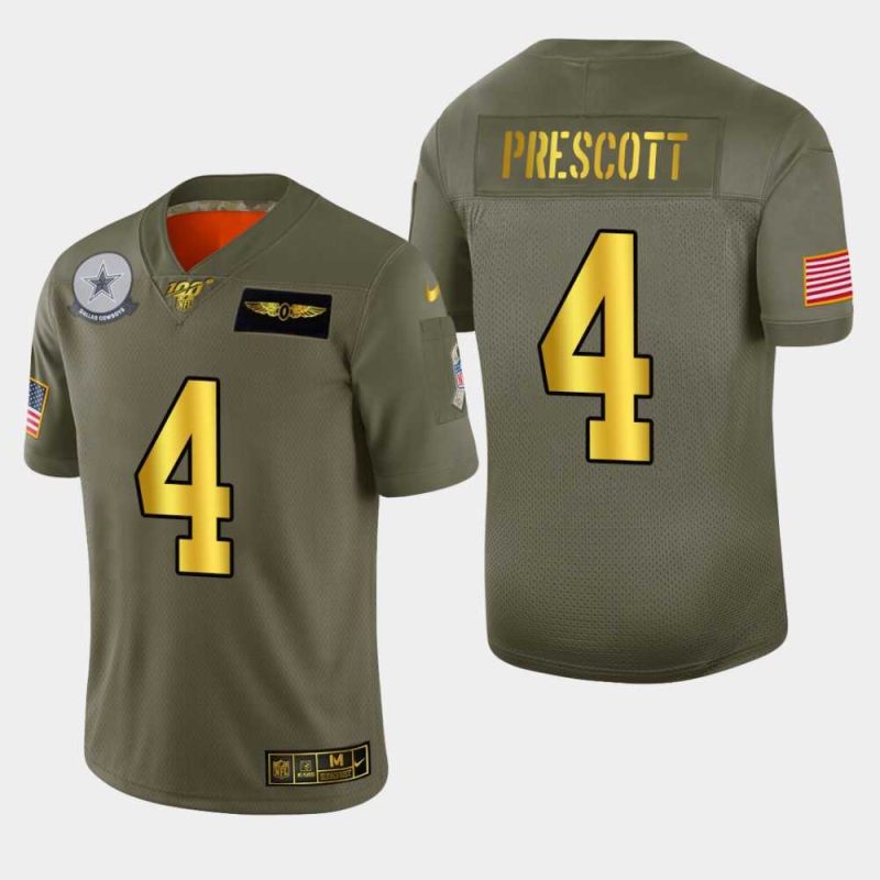 Nike Cowboys 4 Dak Prescott 2019 Olive Gold Salute To Service 100th Season Limited Jersey Dyin
