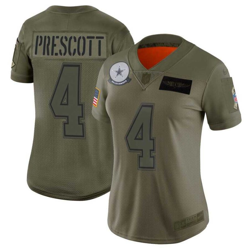 Women Nike Cowboys 4 Dak Prescott 2019 Olive Salute To Service Limited Jersey Dyin