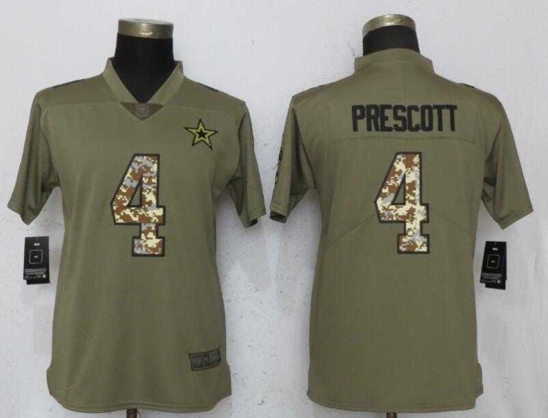 Women Nike Cowboys 4 Dak Prescott Olive Camo Salute To Service Limited Jersey